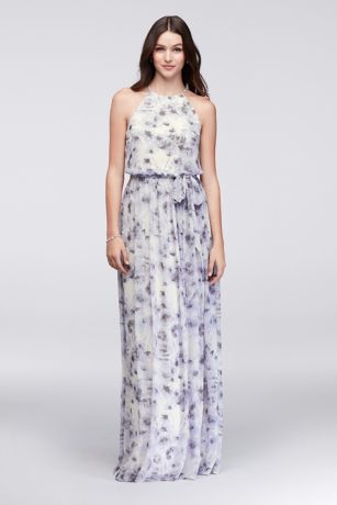 dress bridesmaid alana printed chiffon bodice strapless draped morgan lavender print donna davidsbridal